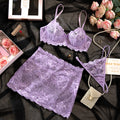 Lavender Lace Bow Bra Mini Skirt Set