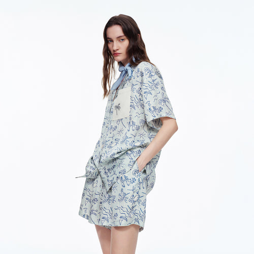 Blue Island Print Short Sleeve Pajama Set | Summer Loungewear You Can Wear Outside – Luxury Lingerie – Sheer Secret