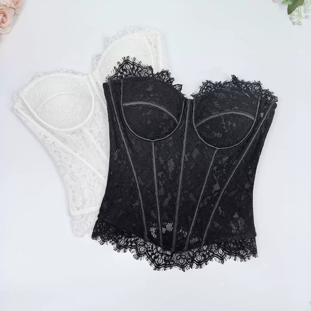 Lace Fishbone Corset Bra – Wide Strap Edition
