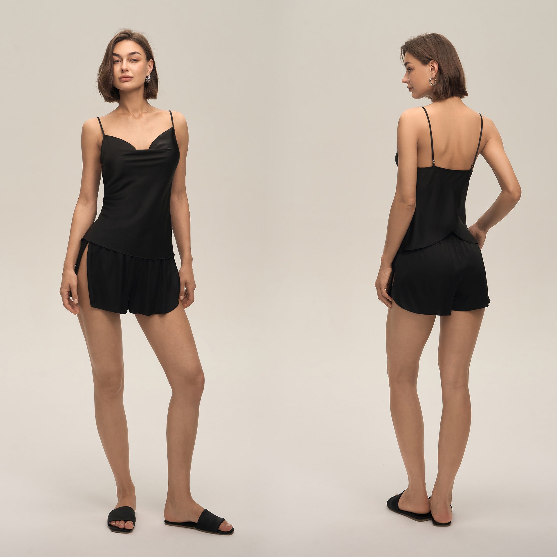 Swing Collar Spaghetti Strap Shorts Loungewear Set — Casual Homewear