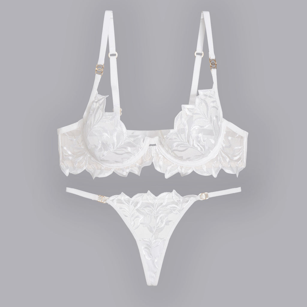 Elegant French Lace Lingerie Set – Embroidered Bra & Panty with Lift Support