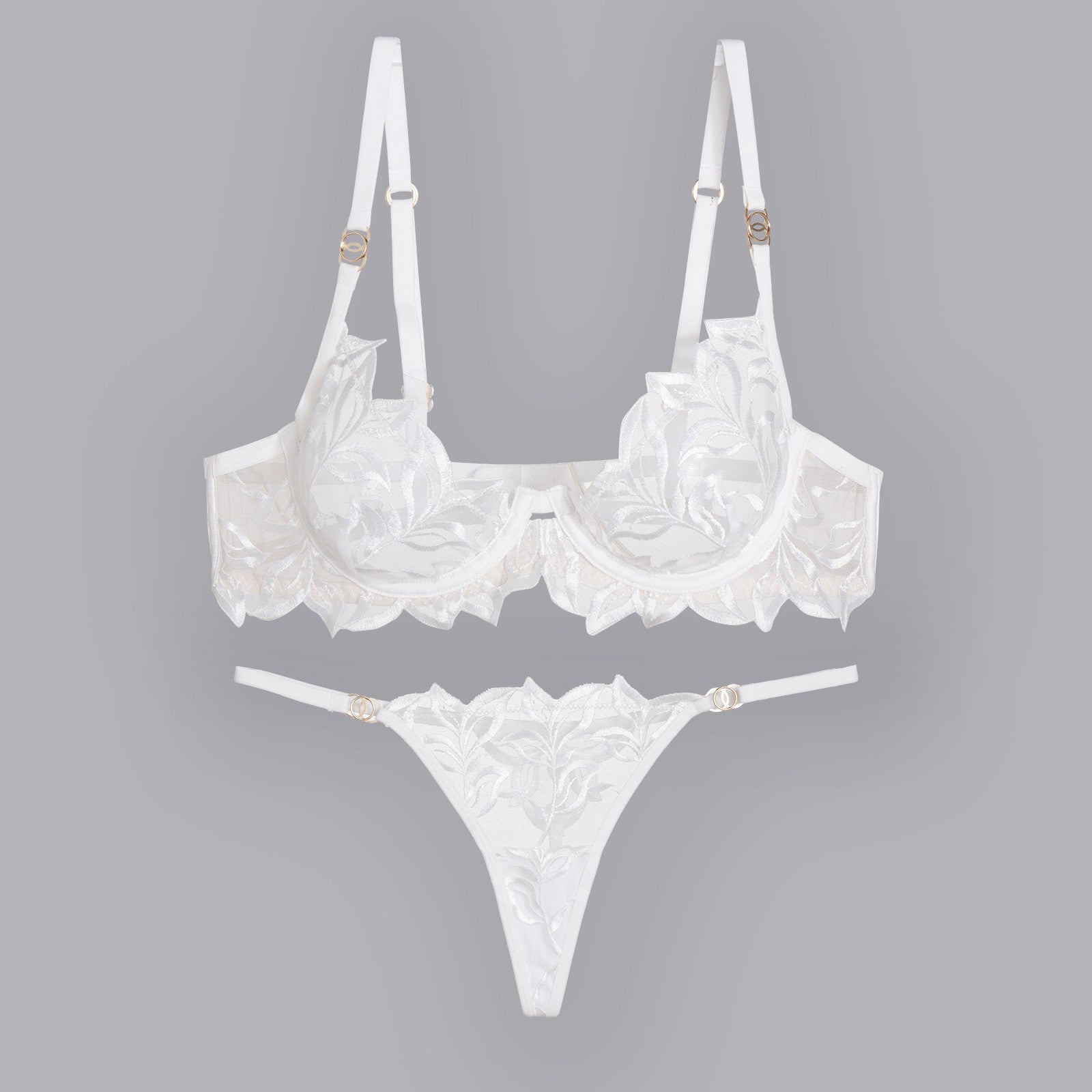 Elegant French Lace Lingerie Set – Embroidered Bra & Panty with Lift Support