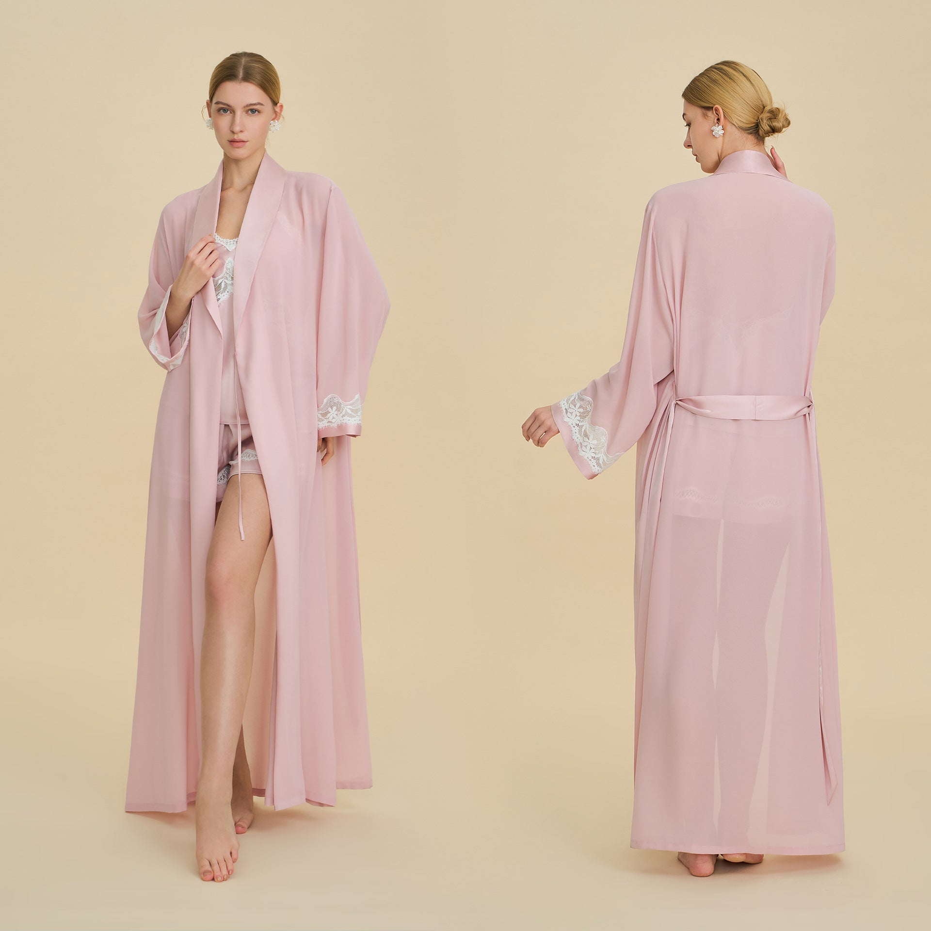 Slip Nightgown, Robe & Shorts Three-Piece Set | Luxury Loungewear