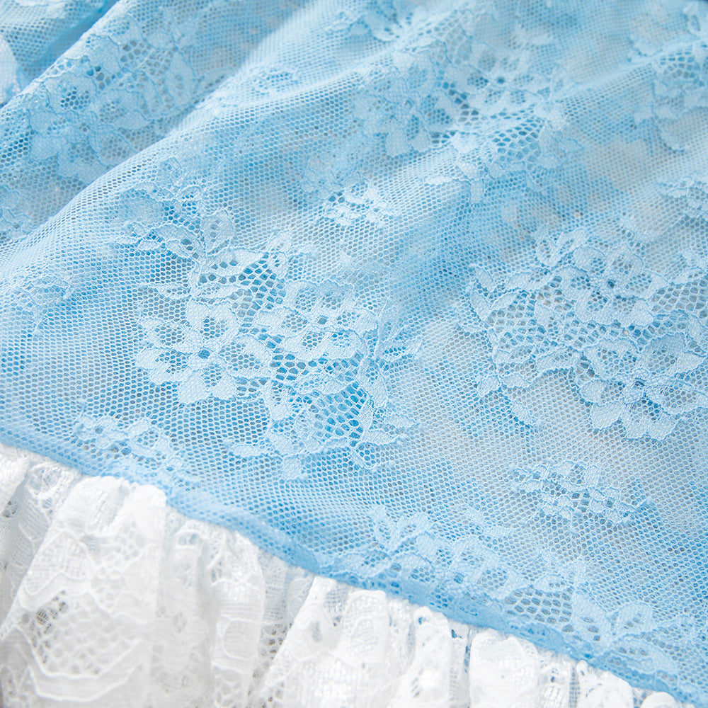 Baby Blue Lace Color-Block Underwire Spaghetti Strap Mini Slip Dress