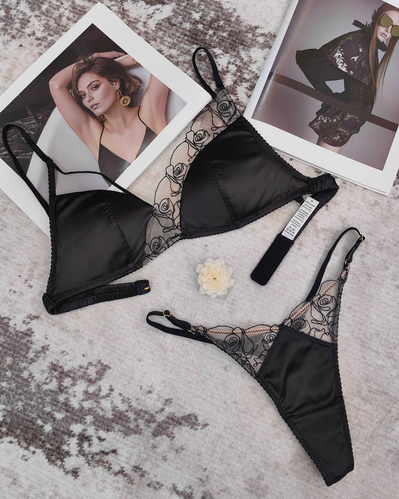 French Embroidered Lace Lingerie Set – Wireless Bra with Thong or Briefs | 5 Colors