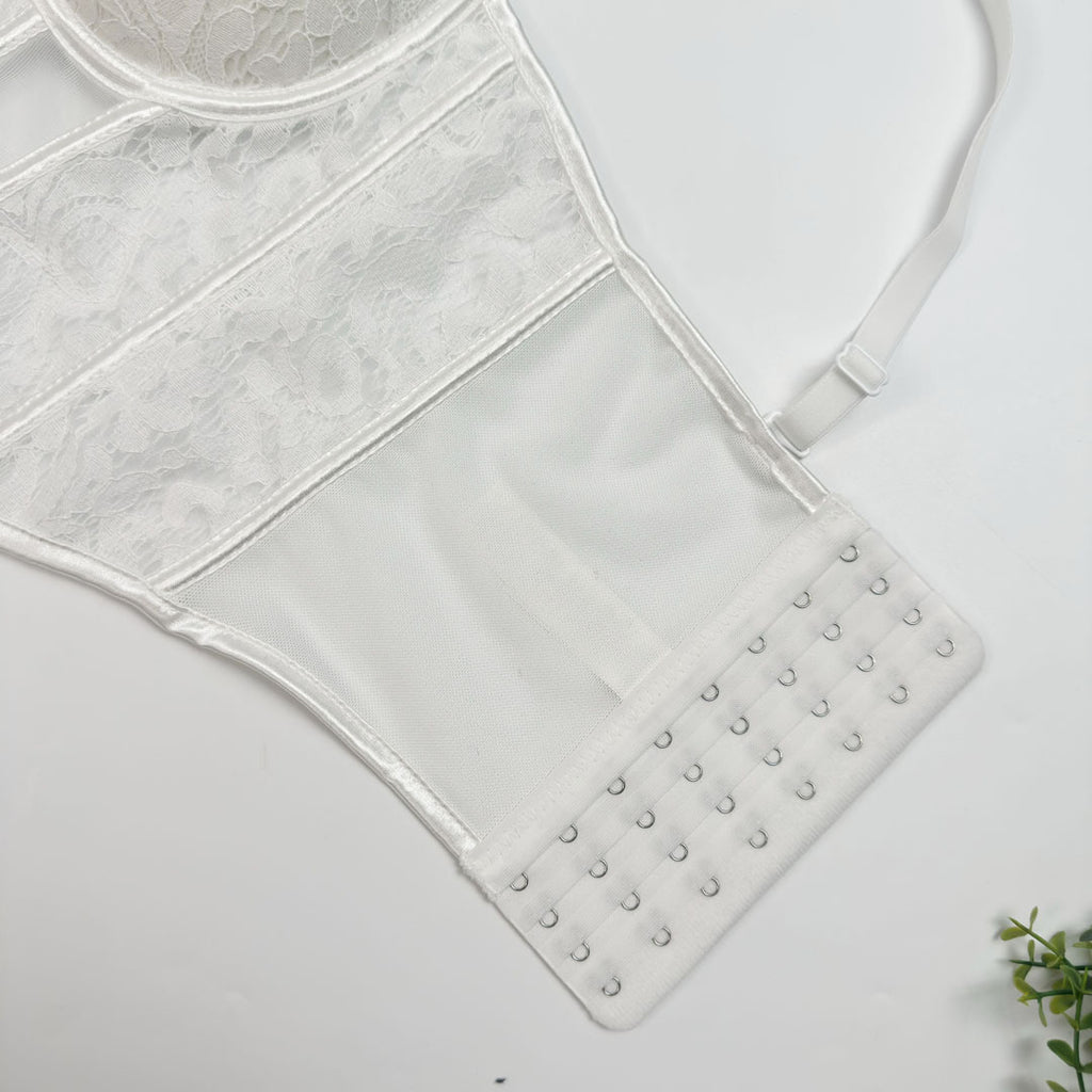 Lace & Mesh Splice Fishbone Corset Bra