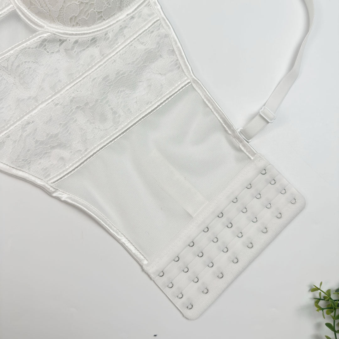 Lace & Mesh Splice Fishbone Corset Bra