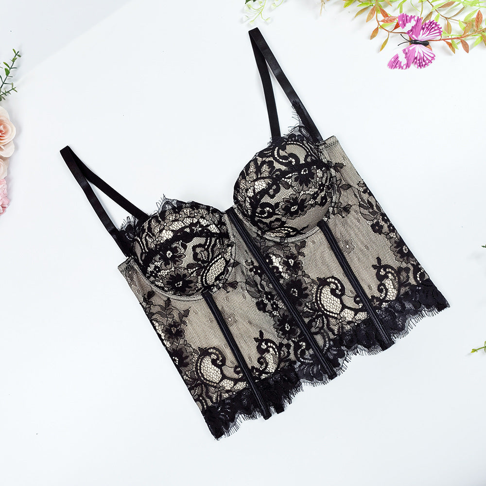 Double Layer Hollow Lace Fishbone Corset Bra