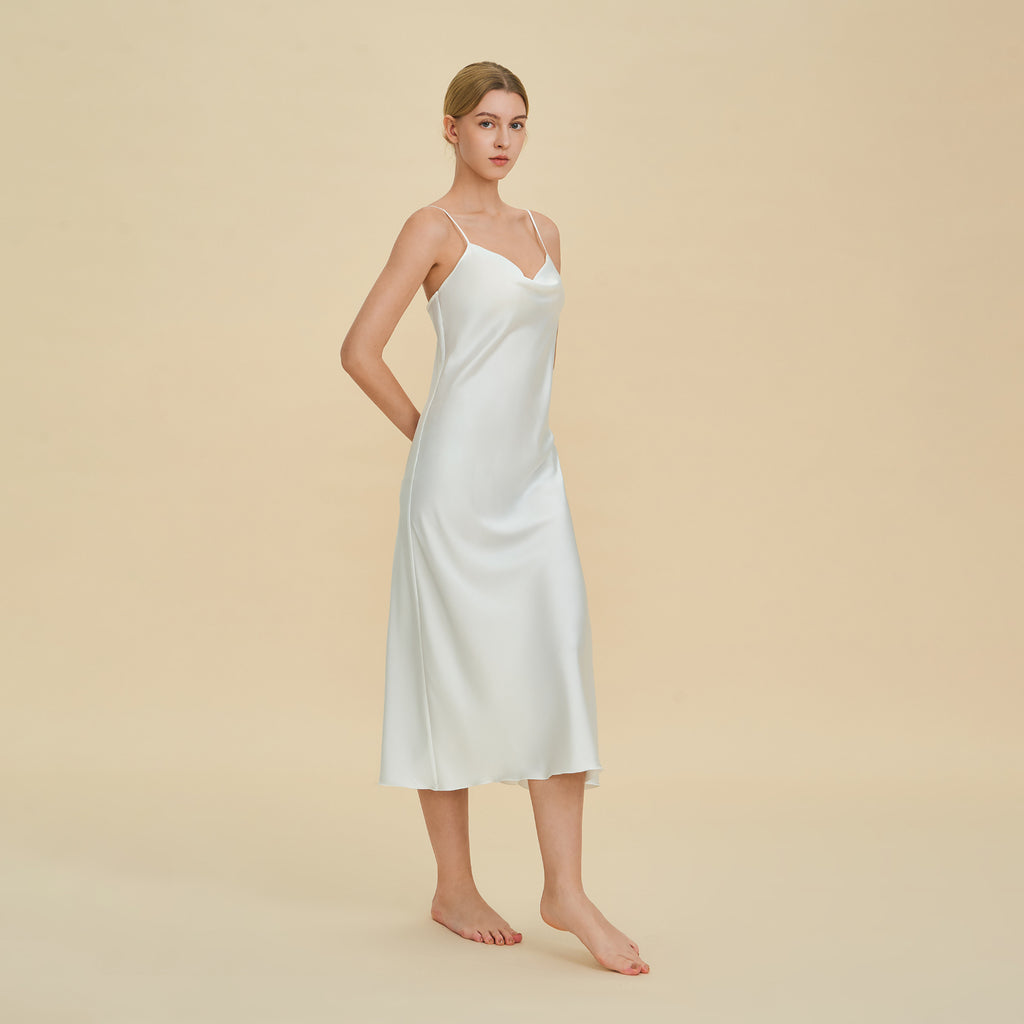Satin Chiffon Halter Neck Long Split Nightdress — High-End Sexy Sleepwear