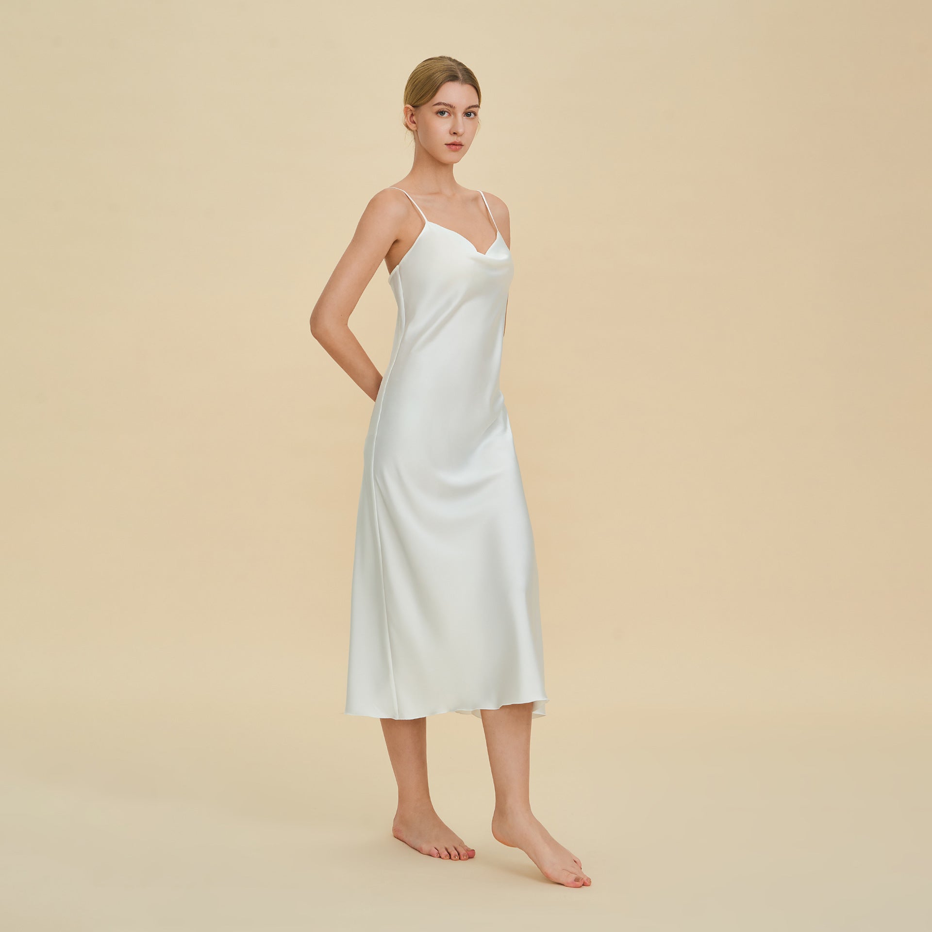 Satin Chiffon Halter Neck Long Split Nightdress — High-End Sexy Sleepwear