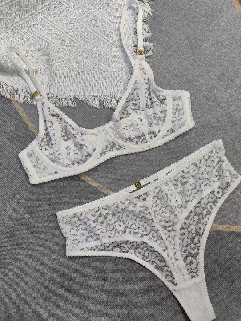 French Jacquard Lace Bra Set – Sheer, Anti-Sag, Full Coverage