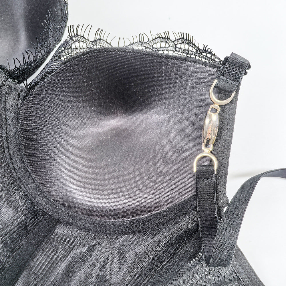 V-Neck Eyelash Lace Fishbone Corset Bra
