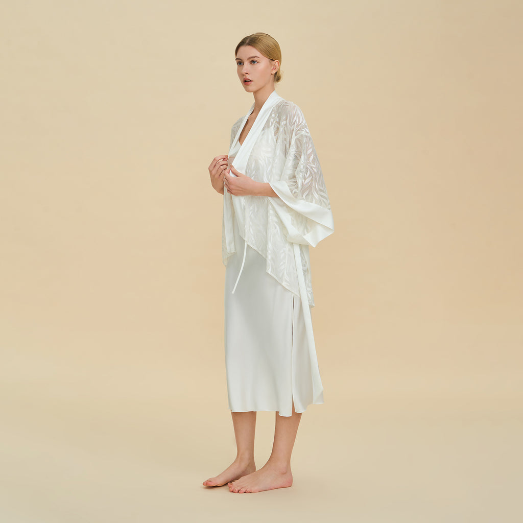 Mesh Lace French Short Robe – Sheer Nylon Homewear