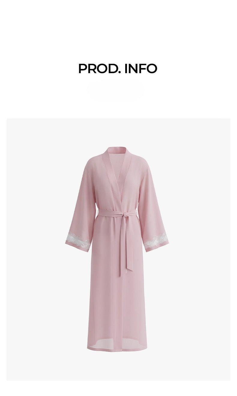 Pearl Chiffon Long Morning Robe | Loose Sexy Luxury Bathrobe