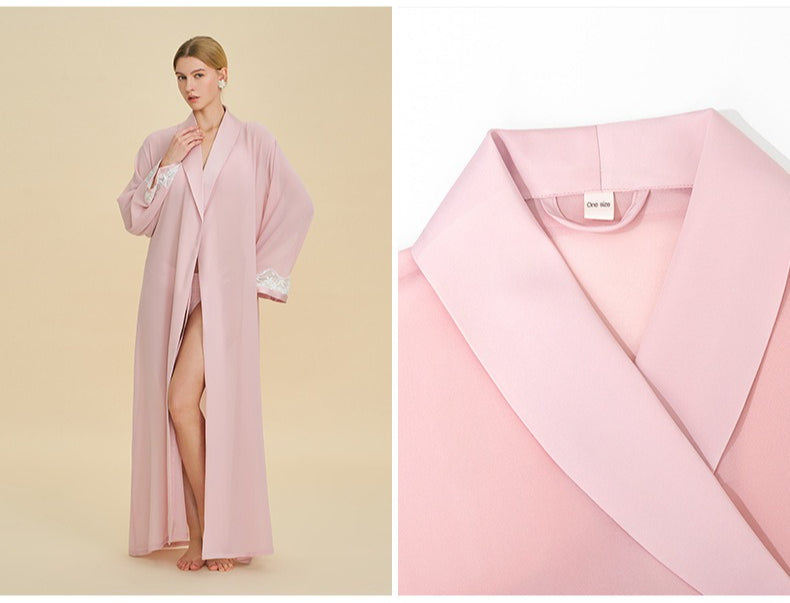 Pearl Chiffon Long Morning Robe | Loose Sexy Luxury Bathrobe