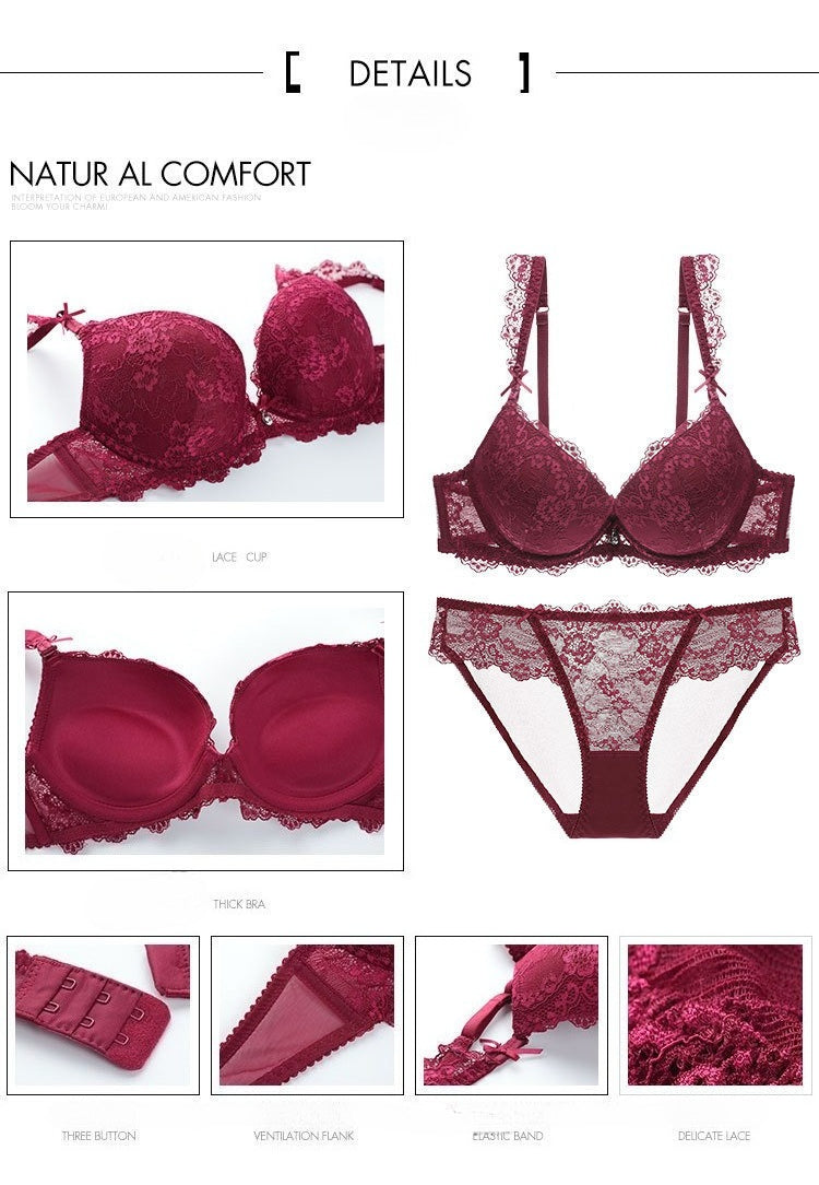 Push-Up Lace Bra Set – Side Support, Anti-Sag & Minimizing | 5 Colors