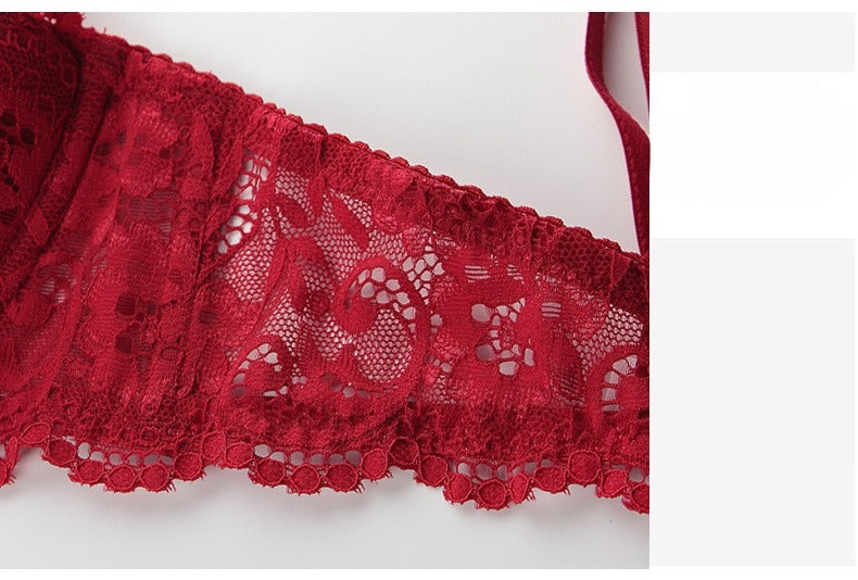 Jacquard Lace Half-Cup Push-Up Bra Set – Lifting & Anti-Sag | 3 Colors