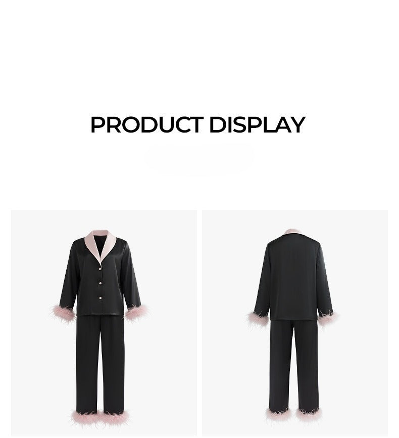 Feather Trim Luxury Pajama Set | Premium Gift Loungewear