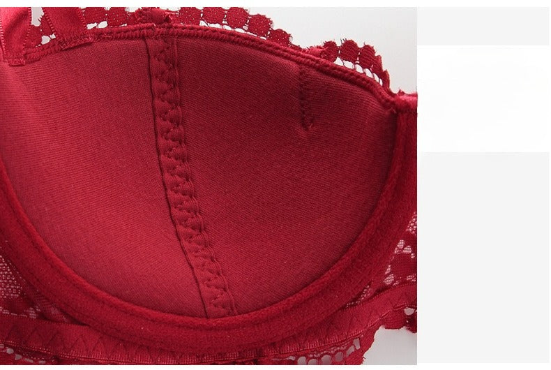 Jacquard Lace Half-Cup Push-Up Bra Set – Lifting & Anti-Sag | 3 Colors